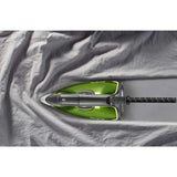 Rowenta DG9246, iron resting on creased grey fabric seen from above