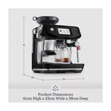 Sage Barista Touch Impress SES881BTR Espresso Machine in Black Truffle, dimensions drawing