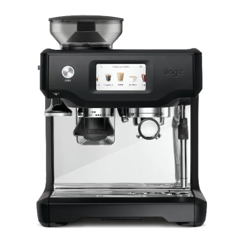 Sage Barista Touch Impress SES881BTR Espresso Machine in Black Truffle, front view