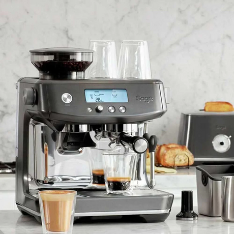 Sage Barista Pro SES878BST Espresso Machine in Black Truffle, with coffee cups