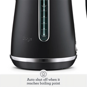 Sage The Soft Top Luxe Kettle in Black Truffle with a brushed stainless steel body and dual water windows.