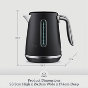 Sage The Soft Top Luxe Kettle in Black Truffle with a brushed stainless steel body and dual water windows.
