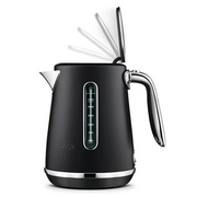 Sage The Soft Top Luxe Kettle in Black Truffle with a brushed stainless steel body and dual water windows.
