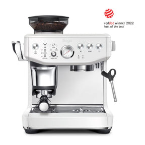 Sage Barista Express Impress SES876SST Espresso Machine in Sea Salt White, front view