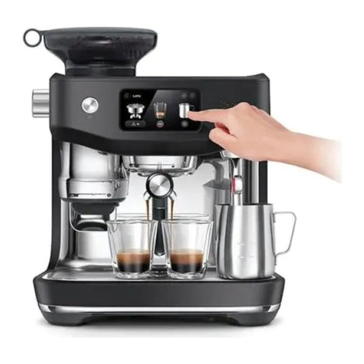 Sage Oracle Jet SES985BTR Espresso Machine in Black Truffle, controls and display