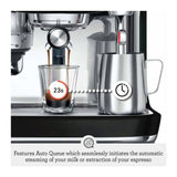 Sage Oracle Jet SES985BTR Espresso Machine in Black Truffle, close-up of the milk jug and steam wand