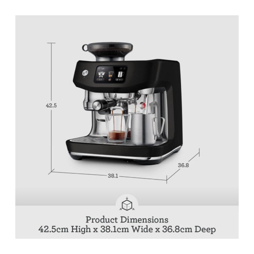 Sage Oracle Jet SES985BTR Espresso Machine in Black Truffle, dimensions drawing