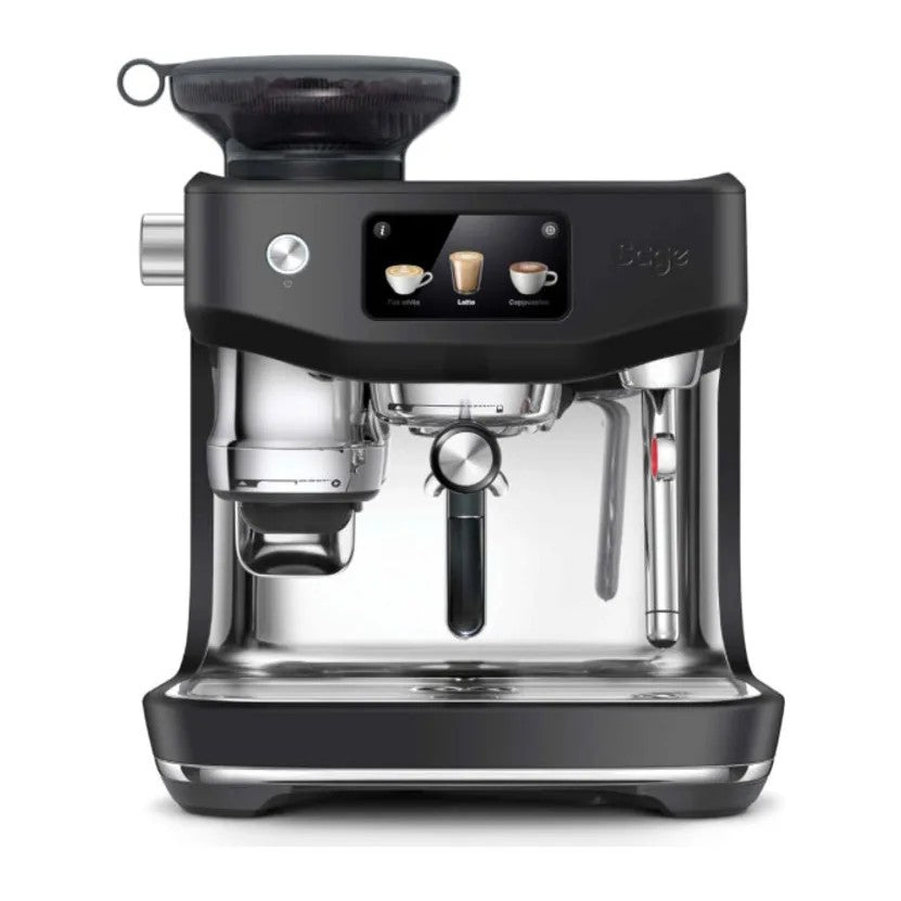 Sage Oracle Jet SES985BTR Espresso Machine in Black Truffle, front view