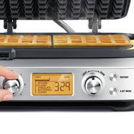Sage Smart Waffle Pro BWM620 Waffle Maker in Brushed Stainless Steel, controls and display