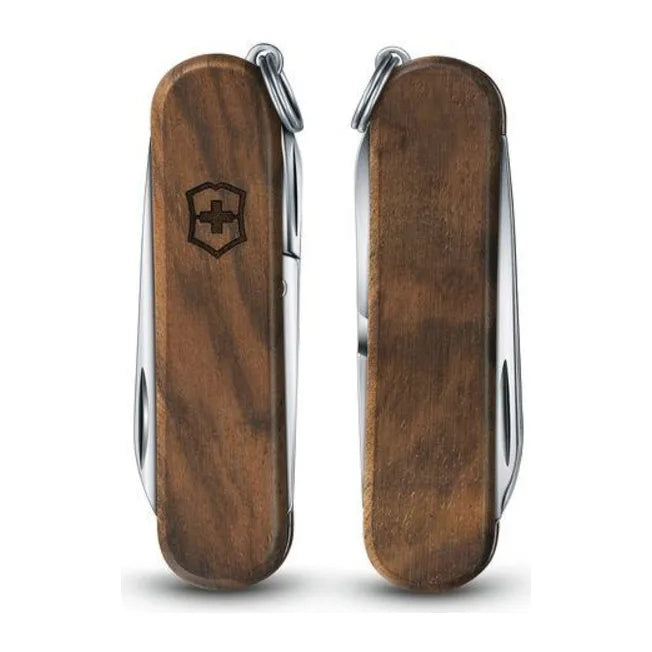 Victorinox Classic SD Wood 0.6221.63 Pocket Knife with walnut scales, front and back side by side