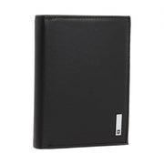Victorinox Grenoble vertical bi-fold wallet in black Napa leather showing high-capacity card slots and bill divider.
