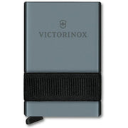 Victorinox Smart Card Wallet shown in red, gray, and gold variants with integrated SwissCard tools and card sliding mechanism.