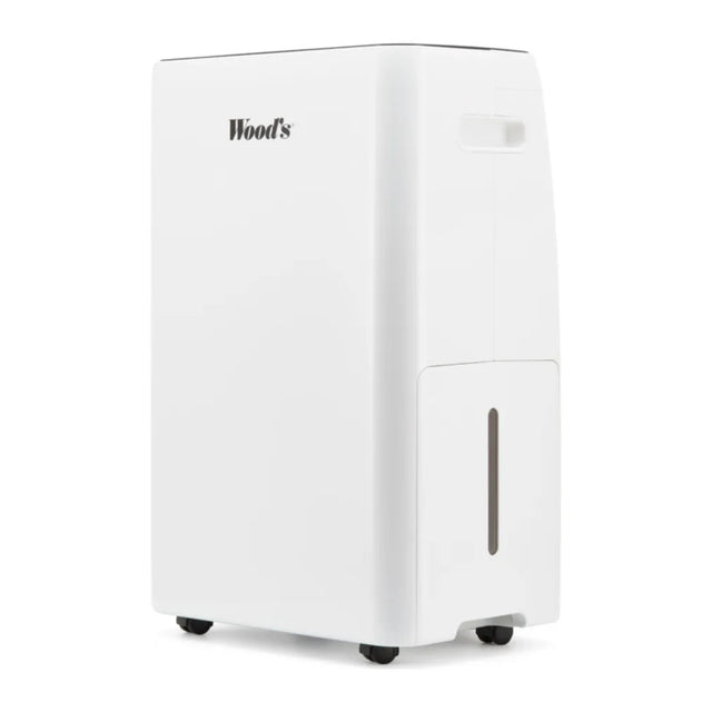 Wood's MRD20GW in White, three-quarter view with side handle and castor wheels