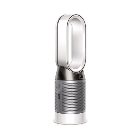 Dyson Pure Hot+Cool HP04 Purifying Fan Heater in White/Silver, angled view