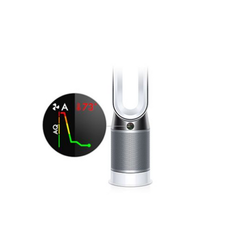Dyson Pure Hot+Cool HP04 Purifying Fan Heater in White/Silver, with its display and app control