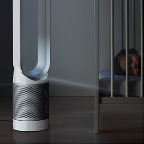 Dyson Pure Cool Link TP02 Purifying Fan in White/Silver, in a room setting