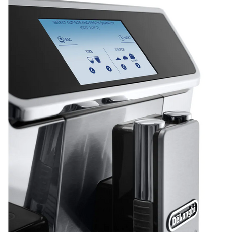 De'Longhi PrimaDonna Elite ECAM650.85.MS Bean-to-Cup Coffee Machine in Metal Silver, controls and display