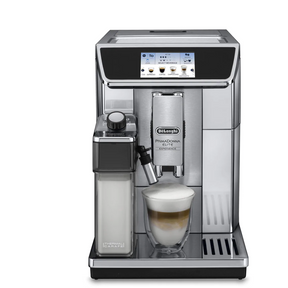 De'Longhi PrimaDonna Elite ECAM650.85.MS Bean-to-Cup Coffee Machine in Metal Silver, front view