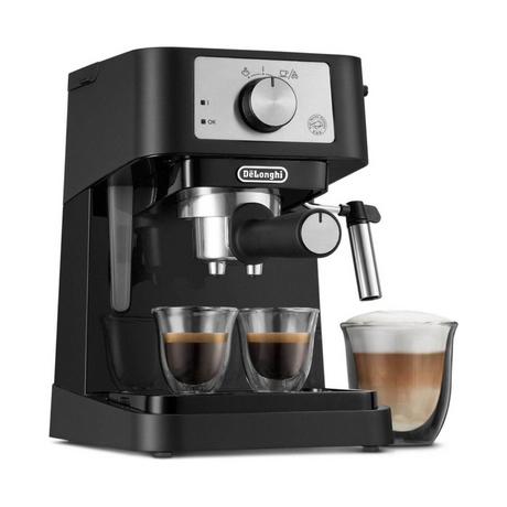 De'Longhi Stilosa EC260.BK Espresso Machine in Black, front view with coffee cups