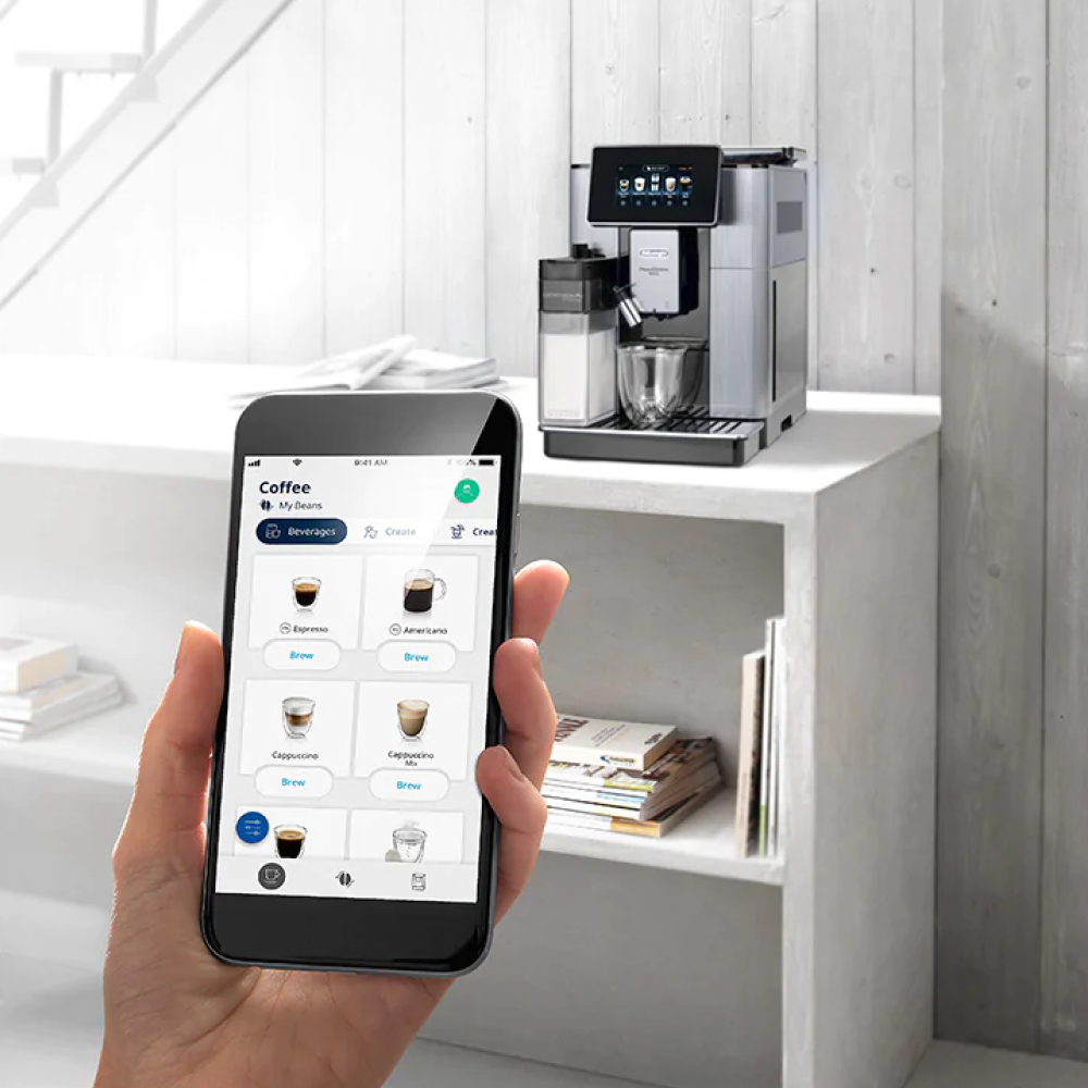 De'Longhi PrimaDonna Soul ECAM610.75.MB Bean-to-Cup Coffee Machine in Metal Black, app control on a phone