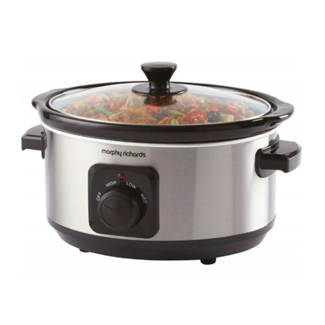 Morphy Richards 461013 Slow Cooker in Brushed Stainless Steel, front view